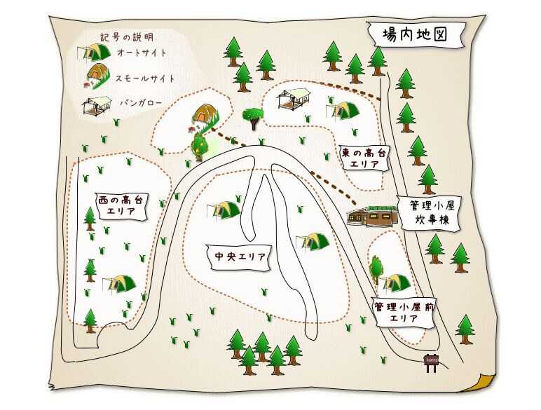 場内MAP:東と西の高台からは榛名山と赤城山の眺望と 関東平野を見下ろす景色・夜景が広がります。