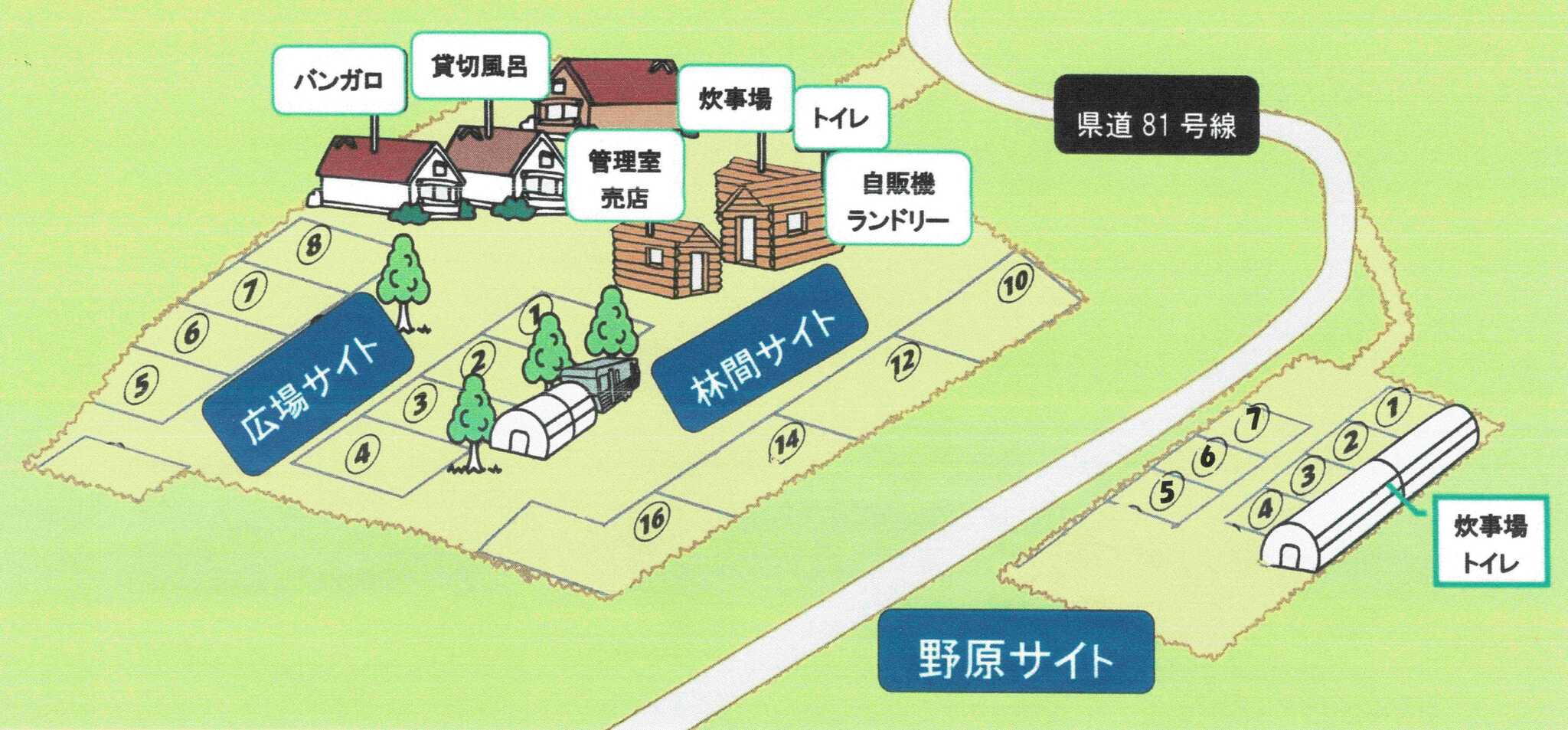 キャンプ場内のサイトmapです
