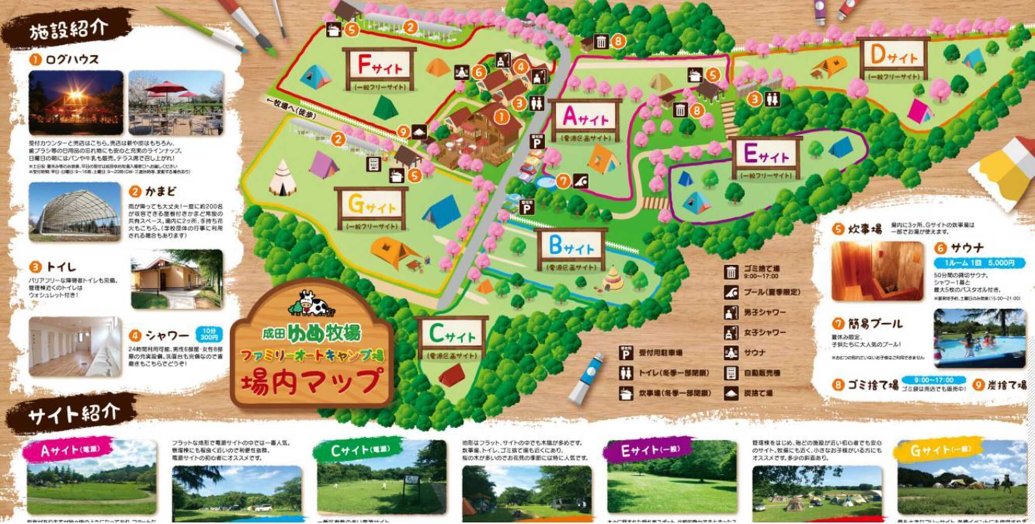 キャンプ場MAP。7つのエリアに分かれています◎