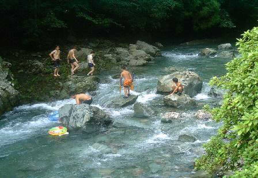 キャンプ場すぐ下の谷川で遊べます♪