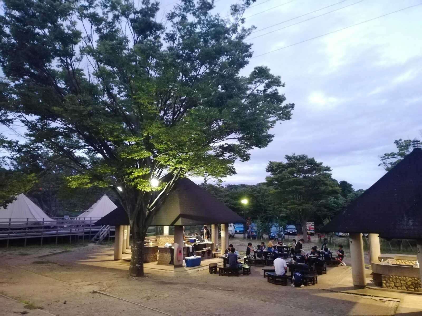 夕方のキャンプ場の風景。町の喧騒から離れることでリフレッシュできます。