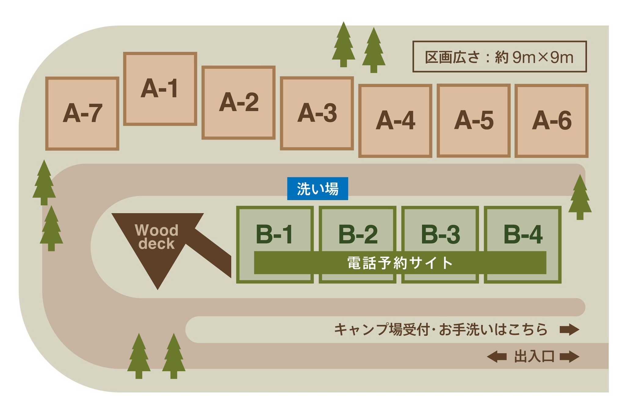 サイト配置図になります。予約間違いの無いようにご確認下さい。
