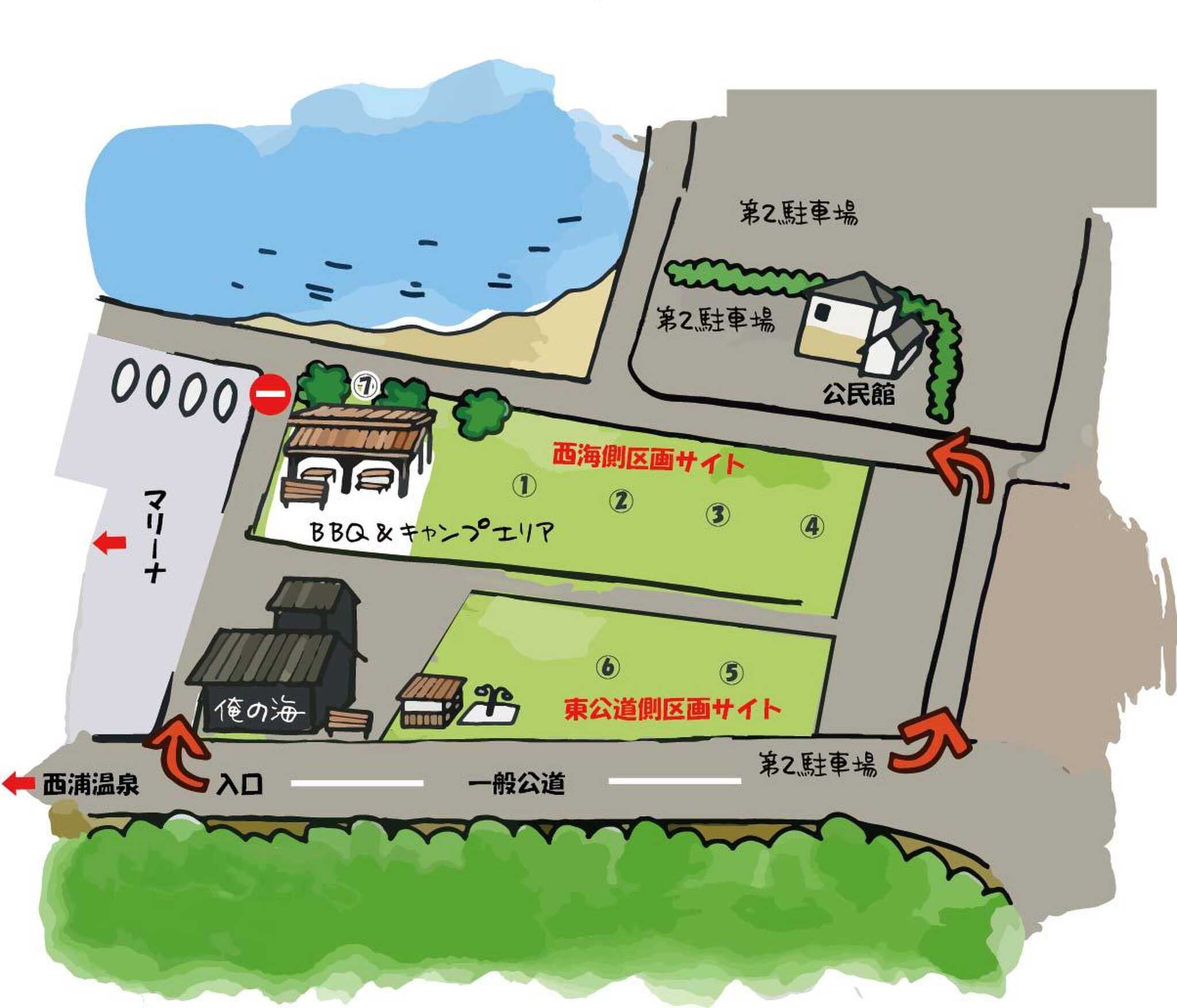 にしうらシーサイドキャンプ場の区画サイトMAP※番号で予約できます♪
