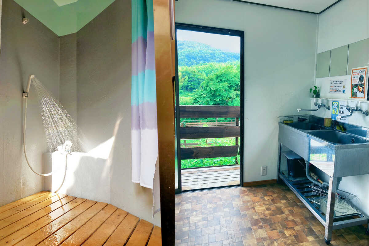 無料でシャワーと温水流し台をご利用可能です!。シャワーヘッドは巷で話題のミラブル。ヘッドを回して色々な流水をお楽しみください。