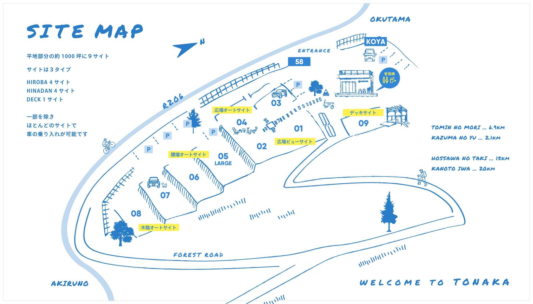 広場、雛壇、デッキ3種類の全9サイト。