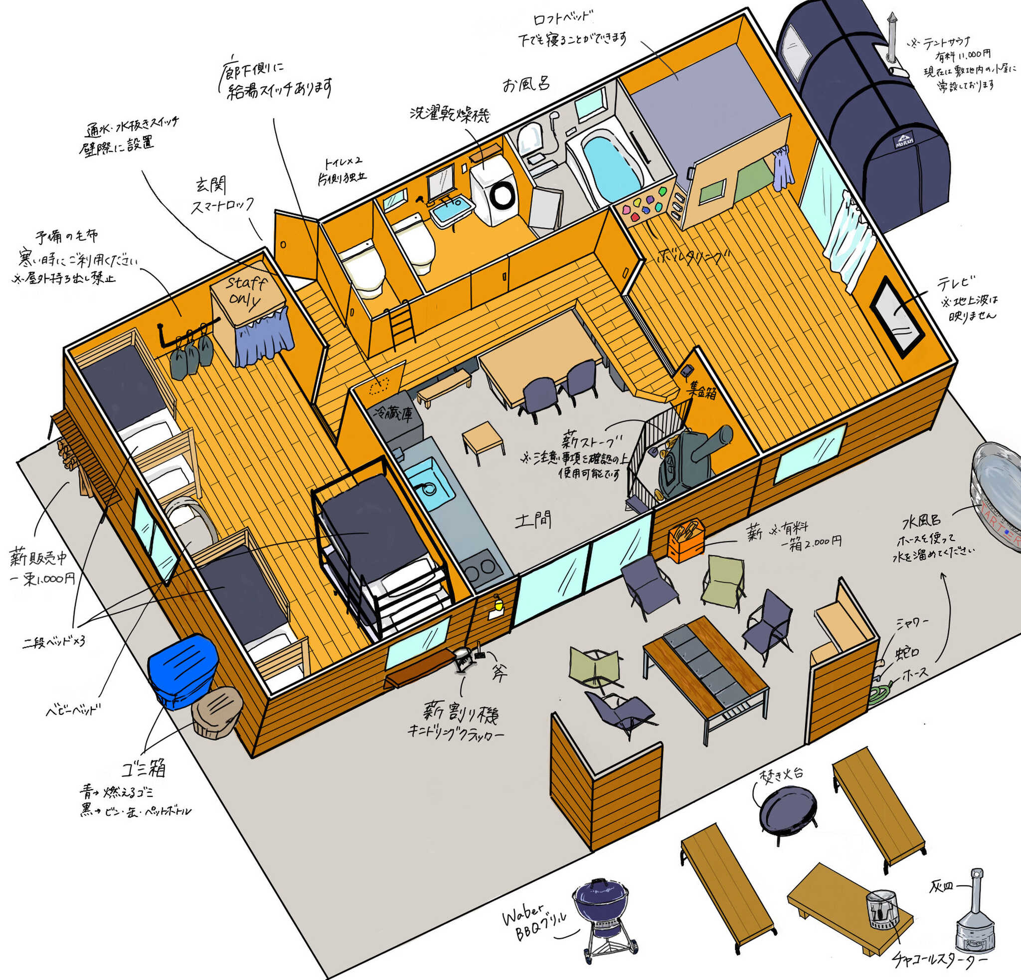 広々とした土間に9畳の部屋が2つ、大人数でも大丈夫!