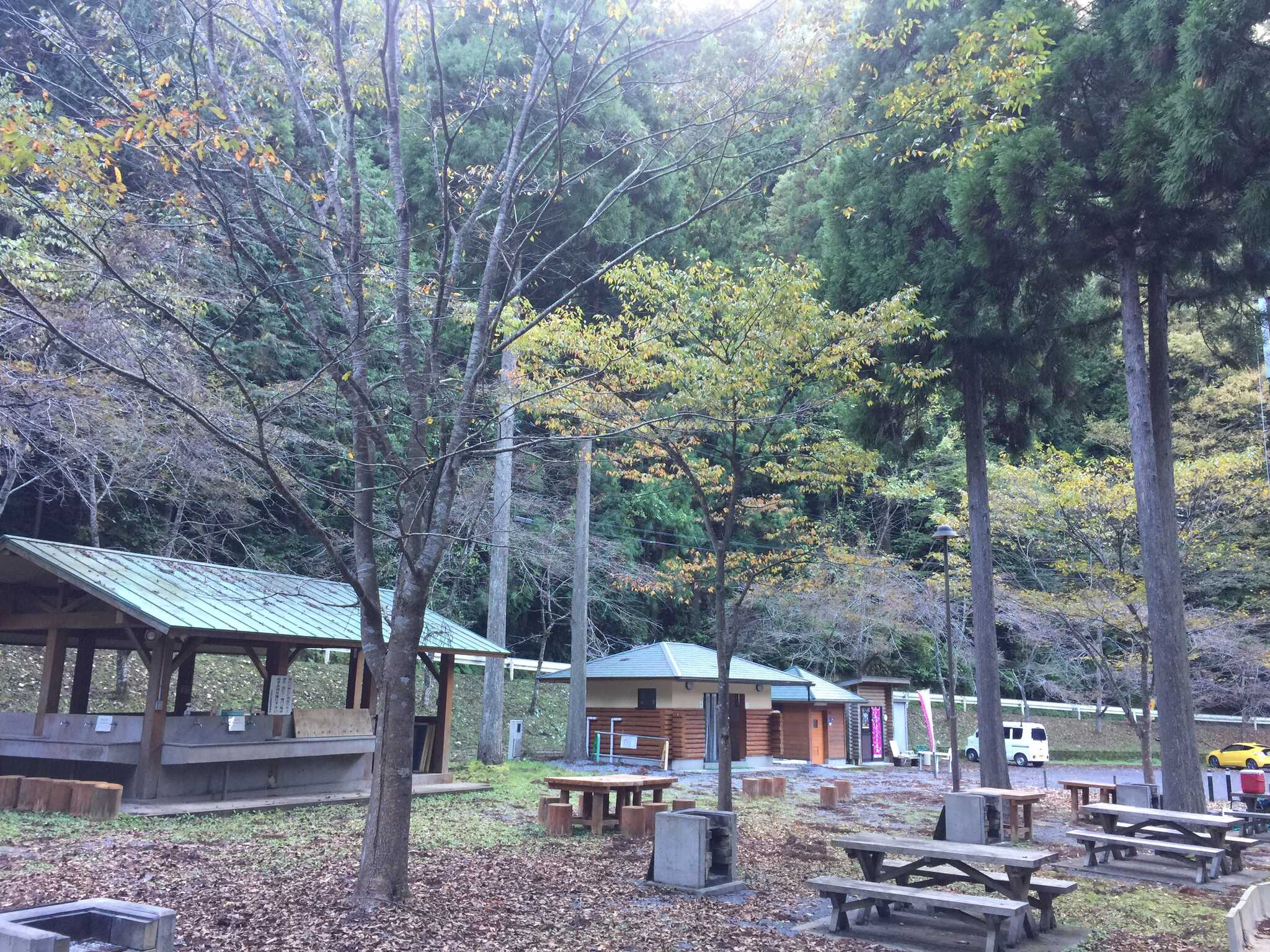 キャンプ場中央から駐車場を撮影