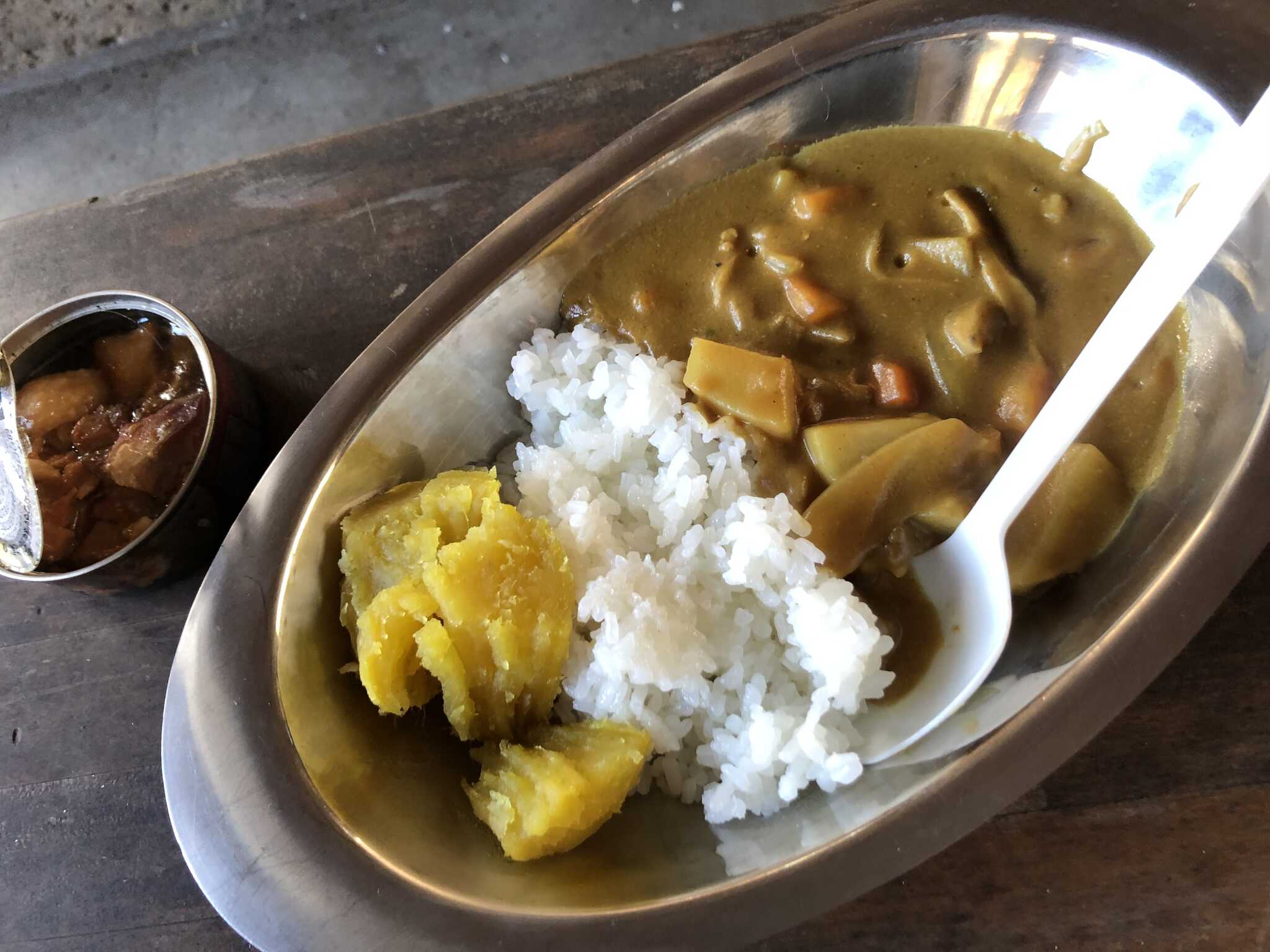 バーベキュー場をかりて作ったカレーと焼き芋。