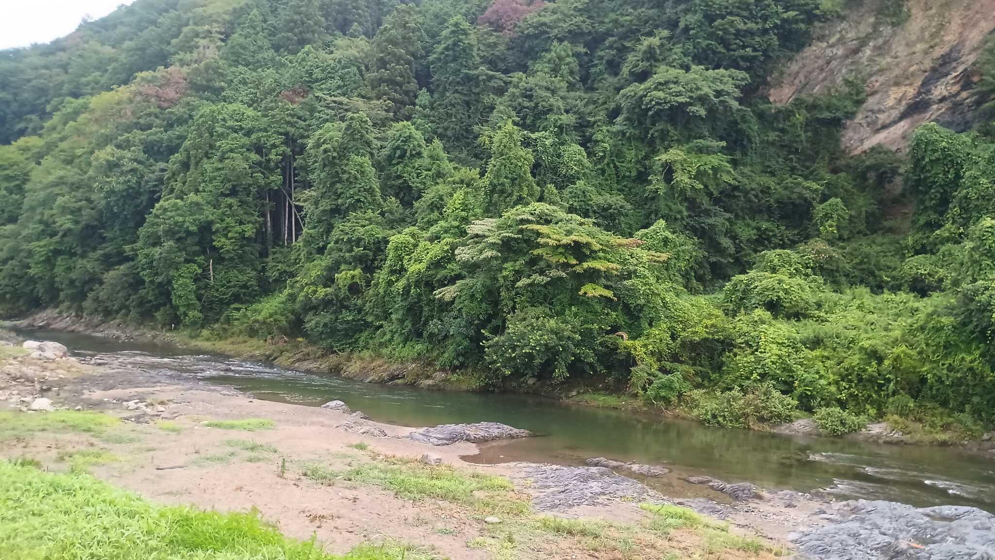 堤防上から川、山の見晴らしが最高です。堤防降りて川ですぐ遊べます。
