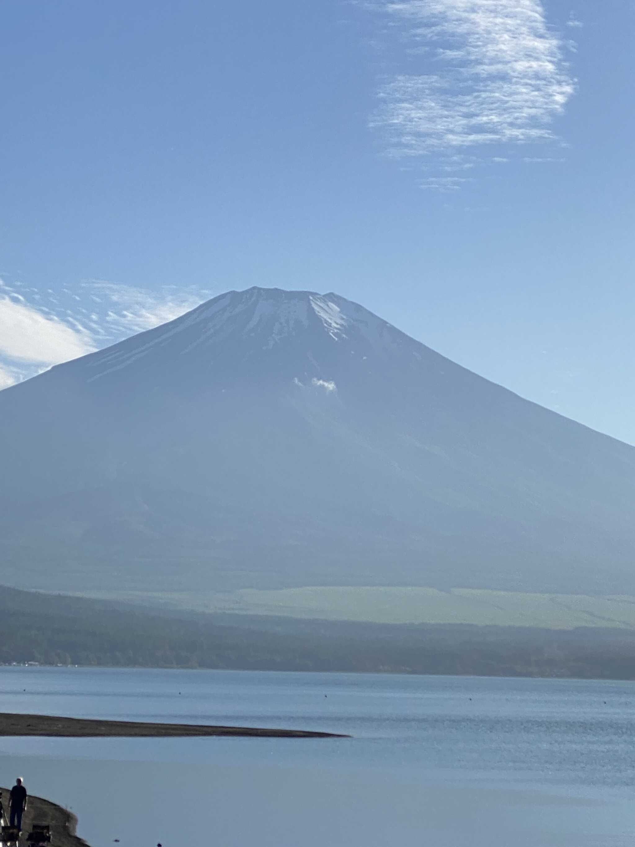 目の前の湖畔から見える富士の全景