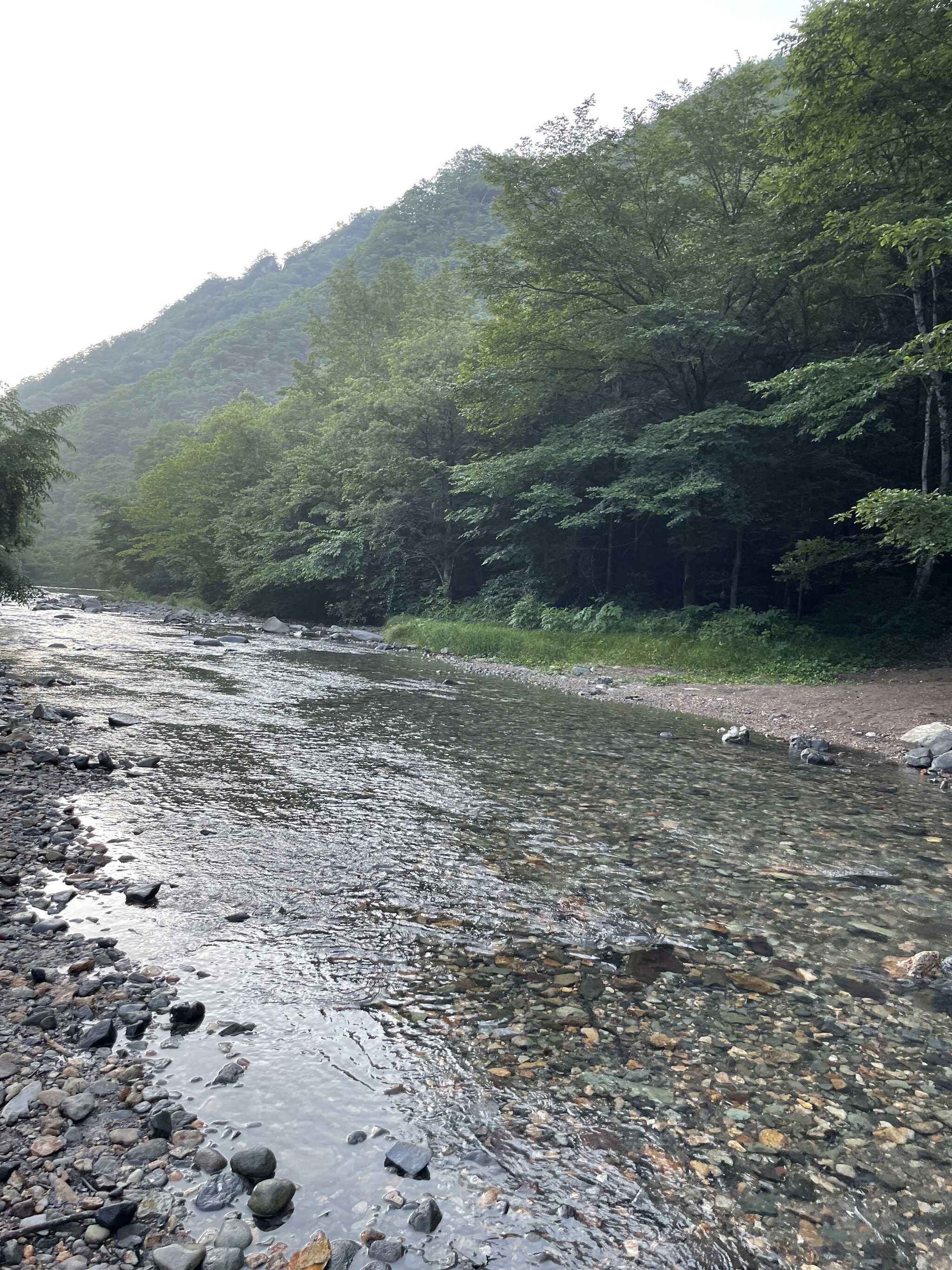 川遊びポイント 道を進むと写真の右中央付近に出ます