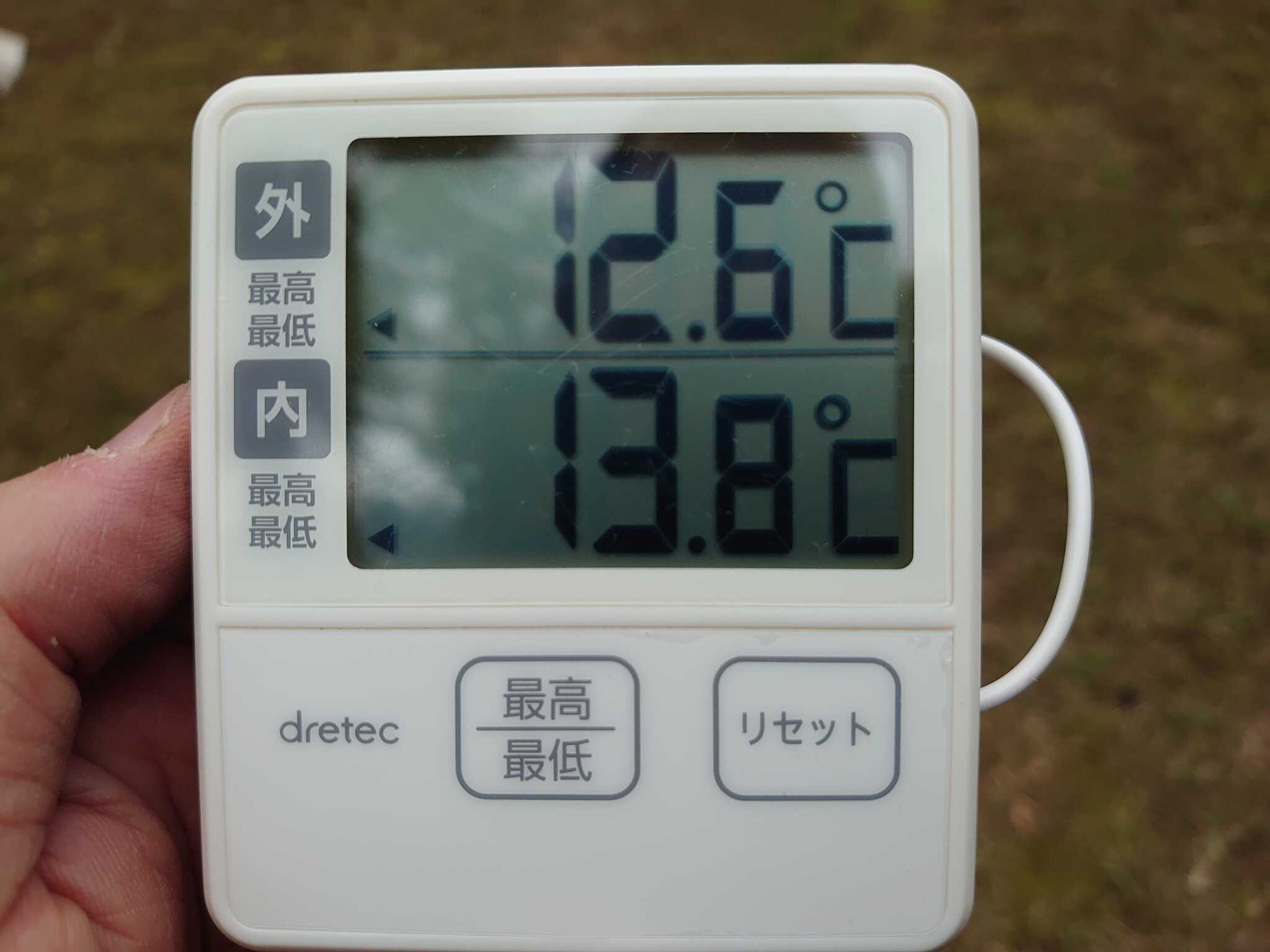 最低気温(テント内外)
