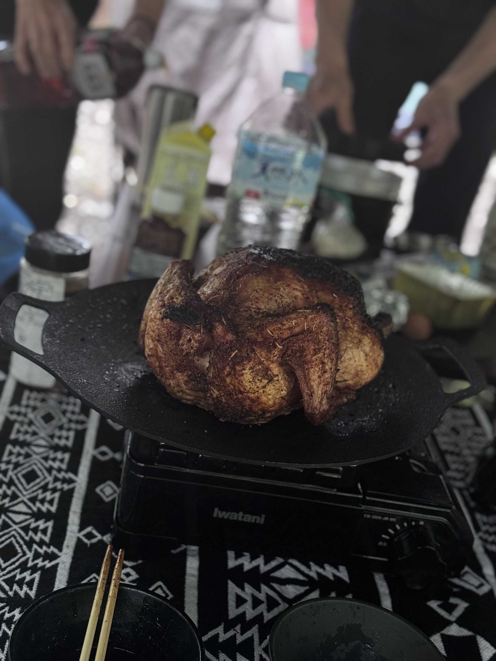 キャンプ場でビアチキン