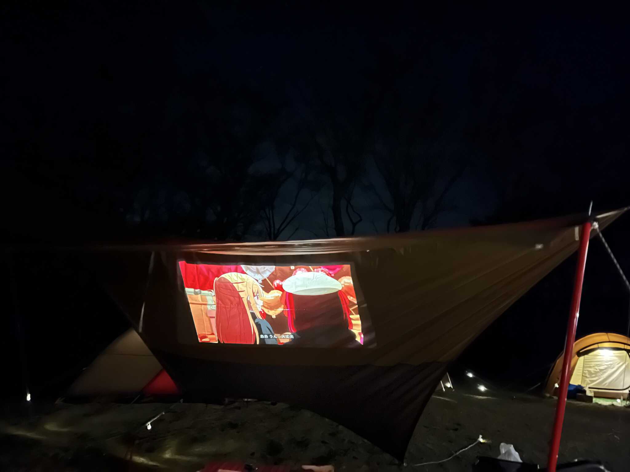 タープを利用して動画鑑賞
