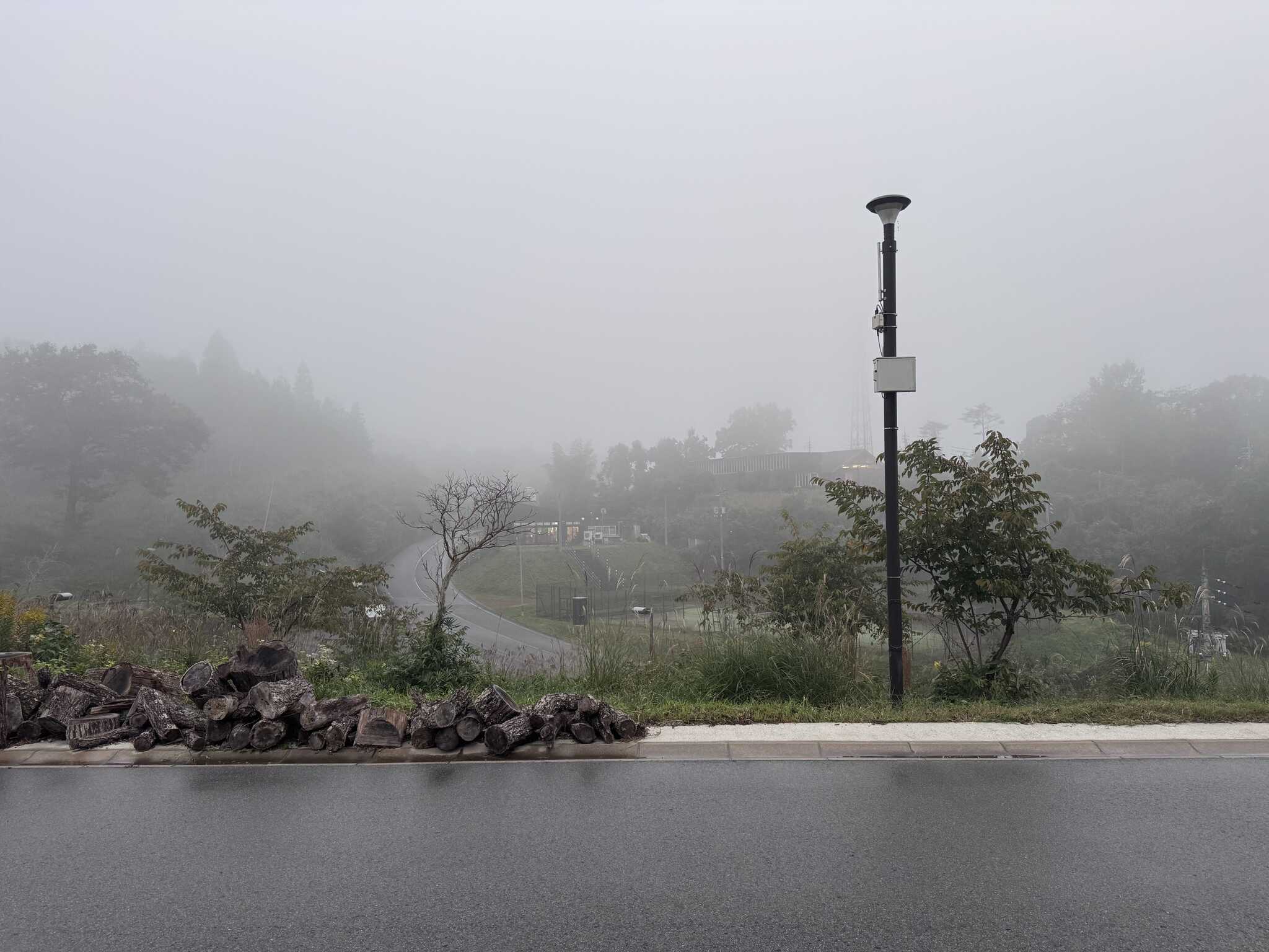 霧雨の中のキャンプ