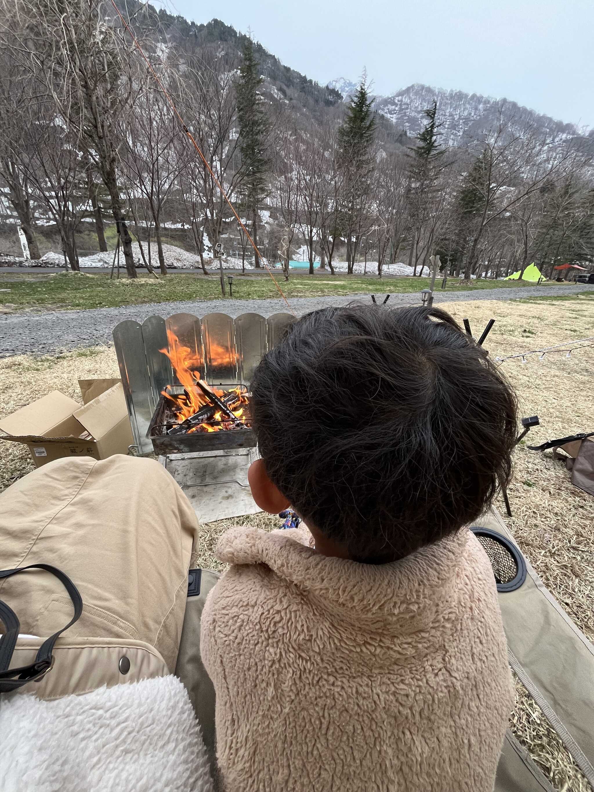 朝の焚き火は最高