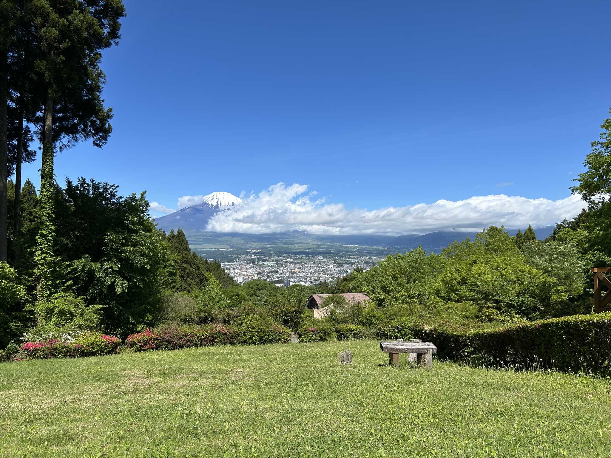 サイトから富士山と御殿場市内をみた景色